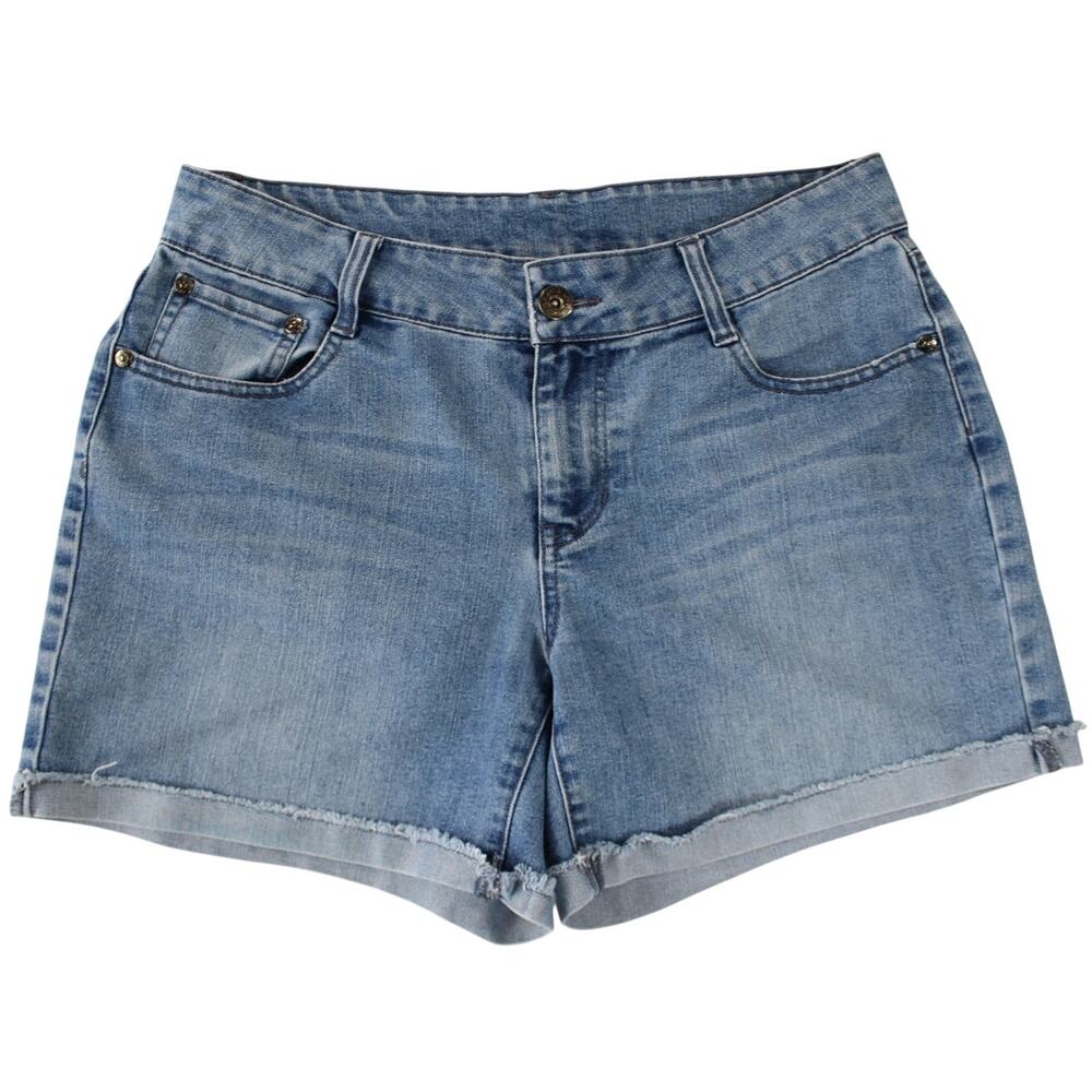 Women's Size 8 Mid-Rise Frayed Hem Denim Jean Shorts Blue